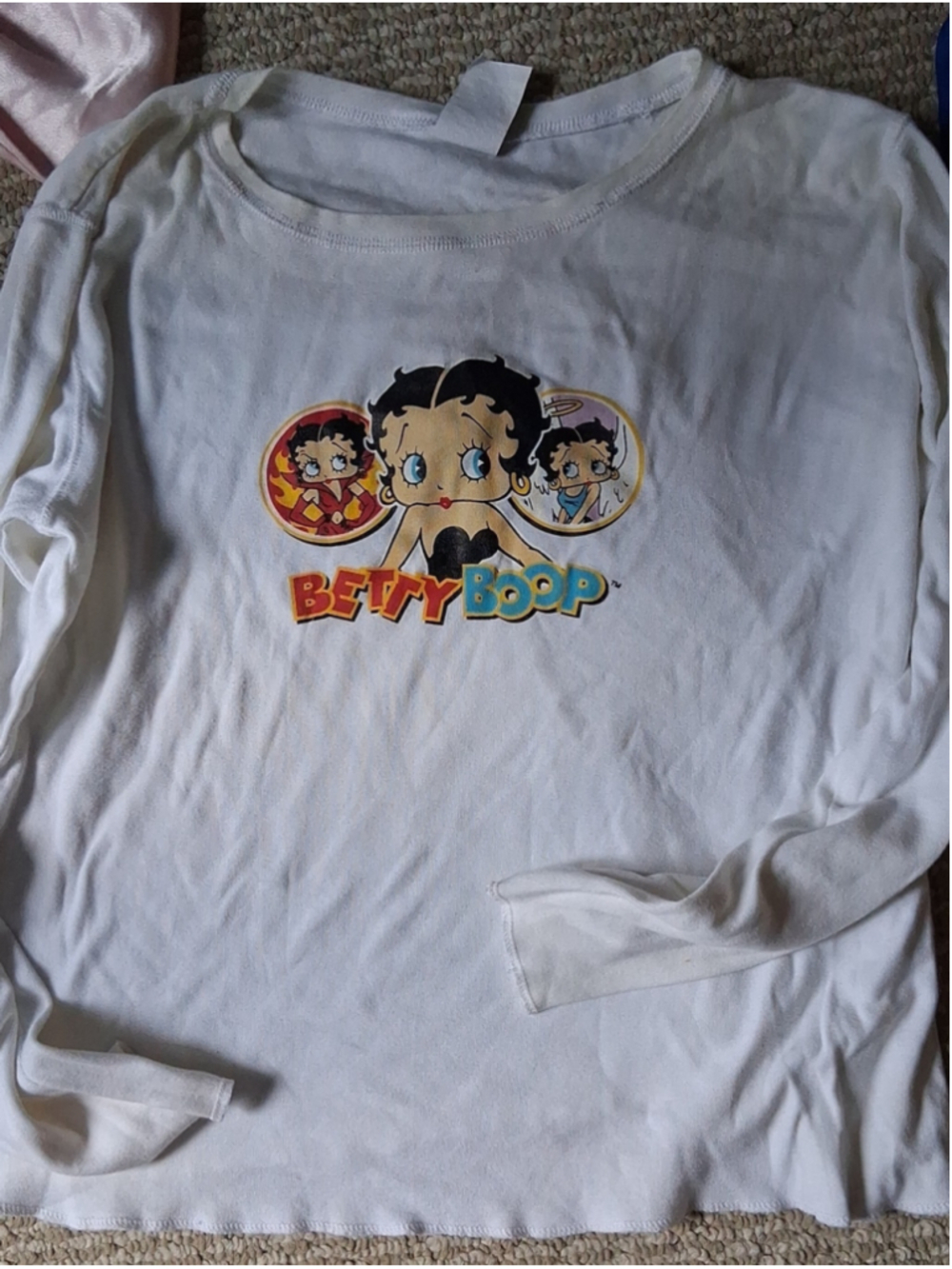Betty Boop White Long Sleeve Tee with Colorful Graphic